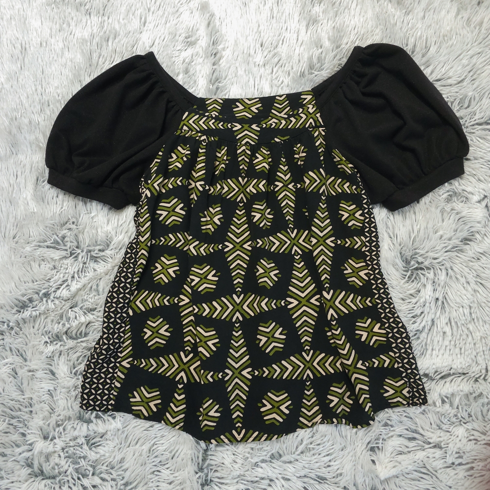 Maeve Black and Olive Geometric Blouse